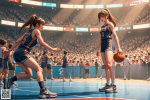 A woman kneeling on a basketball court with a ball in her hand.