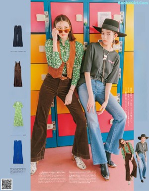 A couple of women sitting on top of a blue chair.