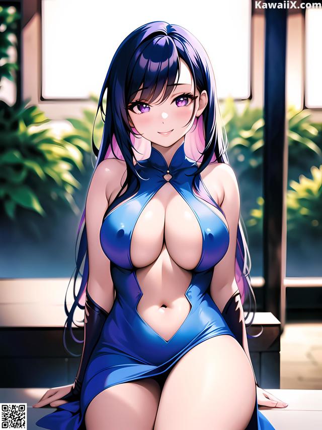 Hentai - 华彩繁花 Set 2 20230602 Part 15 No.c34f02 A woman in a blue dress sitting on a table.