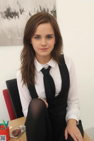 A beautiful young woman with long brown hair posing for the camera.