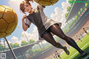 A woman in a yellow shirt and white shorts posing for a picture.